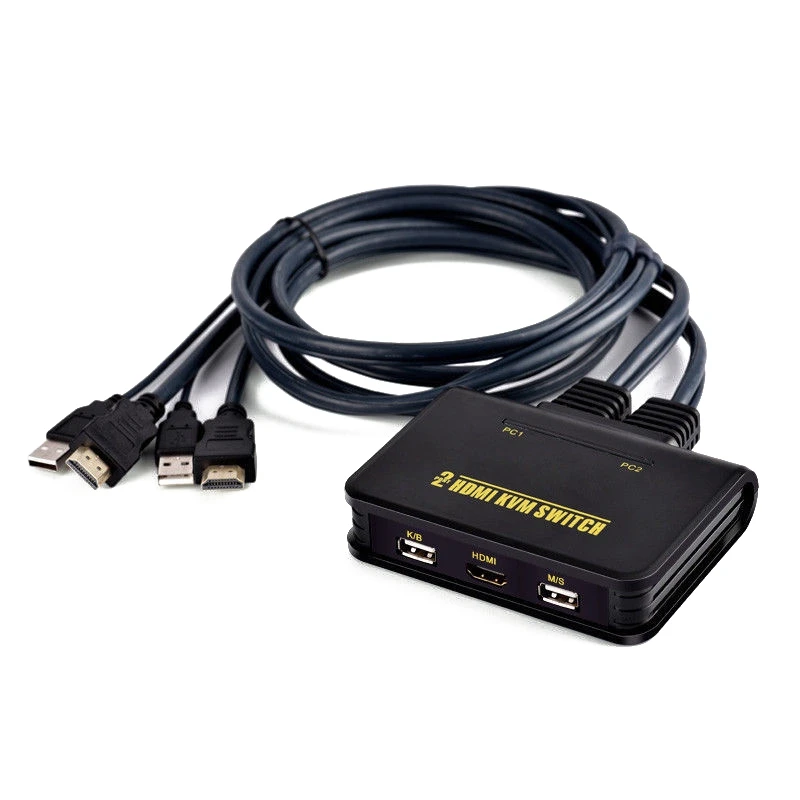 1X2 порта USB HDMI KVM переключатель коммутатор с кабелем для двойного монитора клавиатуры мыши