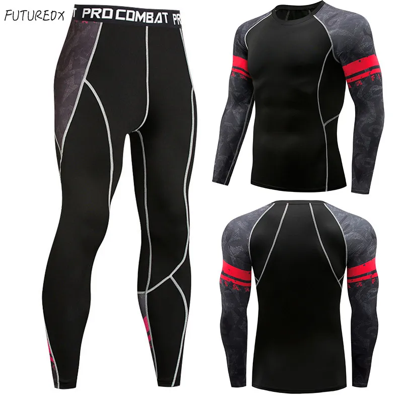 

Men's thermal underwear set 3D printing compression shirt long-sleeved T-shirt sweat quick-drying men MMA fitness sportswear sui