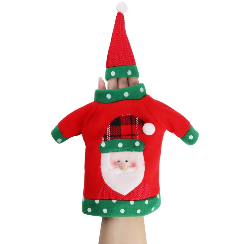 Теплые рождественские Чехлы для винных бутылок Снеговик рейнджер узоры с Санта-Клаусом ручной работы уродливый свитер рождественские украшения стола
