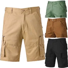 Мужские модные шорты повседневные однотонные пляжные рабочие брюки карго с карманами на открытом воздухе