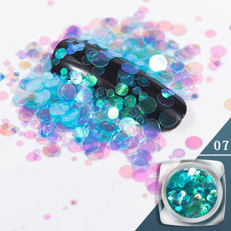 NEWBY 12 Colores/set sirena gradiente uñas arte brillo lentejuelas Ultra redondo Semitransparent 3D uñas Flakie consejos decoraciones herramienta
