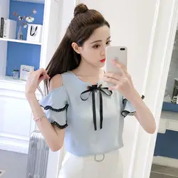 2019 Женская Весенняя летняя новая мода полиэстеровый обычный Повседневная шифоновая половина с круглым вырезом корейская модная одежда