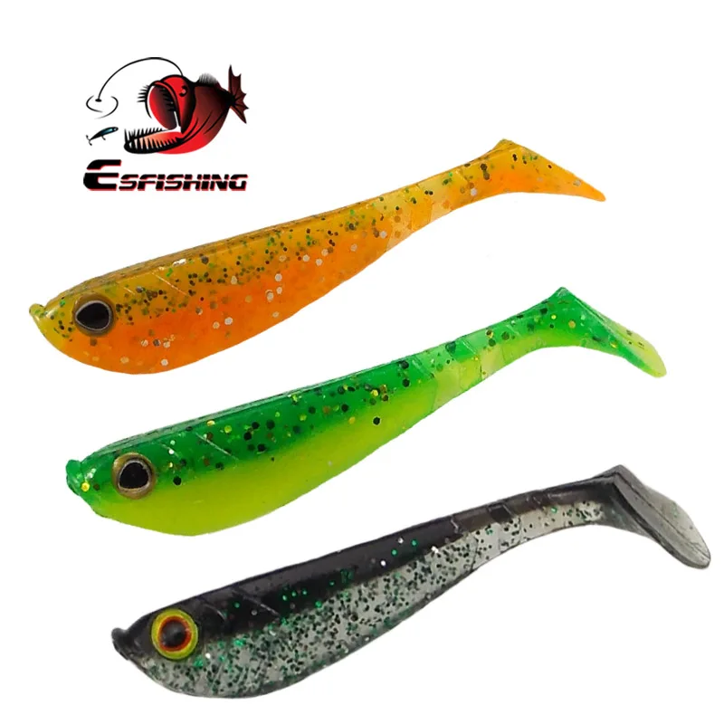

ESFISHING Lure Soft Fishing Bait Shad Lure Vibro Shad 62mm 2.8g 10pcs 3D Eye Tackle Silicone Bait Leurre Souple Popper Fake Lure