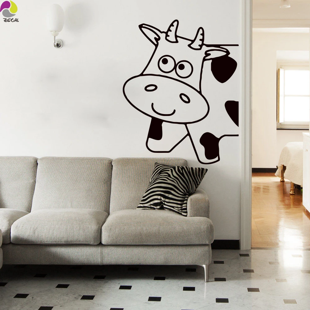 Cartoon Cow Wall Fridge Sticker Cute Milk Moo Cow Animal Wall Decal Freezer Baby Nursery Bedroom Livin groom Vinyl Home Decor