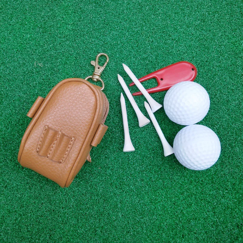 New Mini Portable Leather Clip On Golf Ball Holder Pouch Bag Hold 2