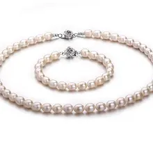 7-8 мм Размеры Мода пресноводного жемчуга Цепочки и ожерелья браслет для молодых Для женщин хороший ювелирный подарок партии, 30 компл./лот