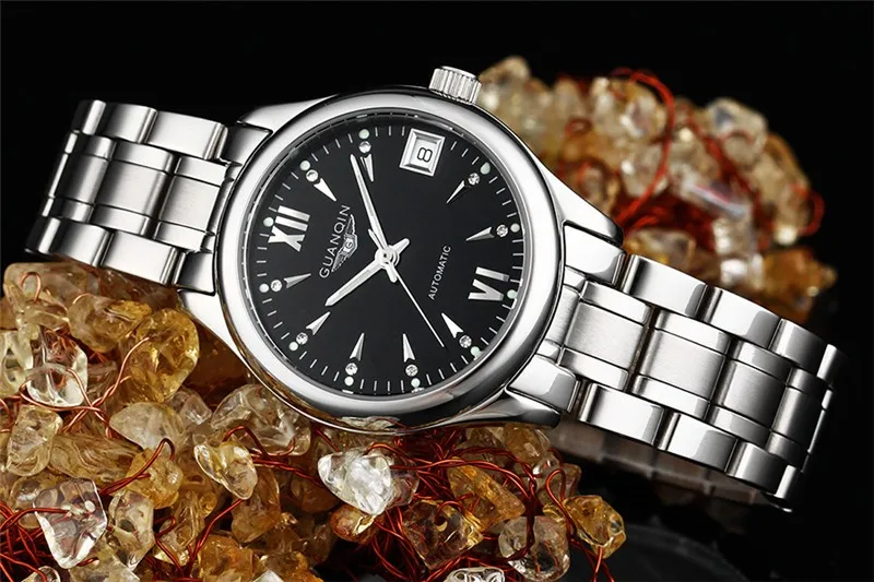 Womens Watches GUANQIN Date Luminous Rainstone Automatic Watch Waterproof Mechanical Watch Brand Luxury Stainless Steel Back (15)