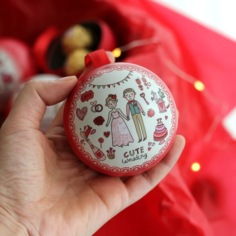 1 шт. красный праздничный маленькая круглая коробка сферические Мячик с эльфом Свадебные Конфеты Ювелирные изделия жестяная коробка для хранения Рождество для детей коробка конфет подарок