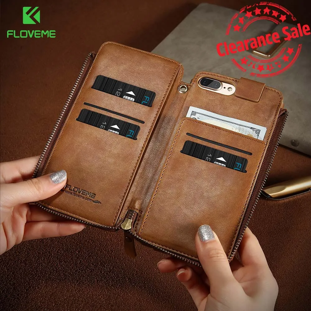 

FLOVEME Business PU Leather Wallet Case For iPhone 6 6S 7 Plus Leather Case Zipper Card Slot Phone Bag For iPhone 6 6S 7 Plus