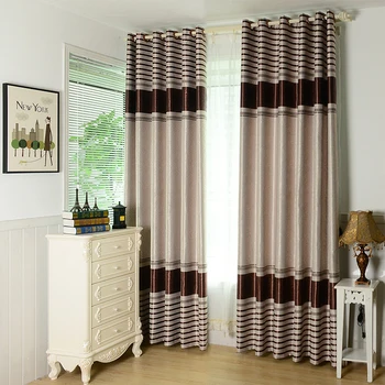 

Pastoral Stripe Embossing Curtains for Bedroom Living Room Window Treatments Blackout Curtain for Door Kitchen Hotel Decorate