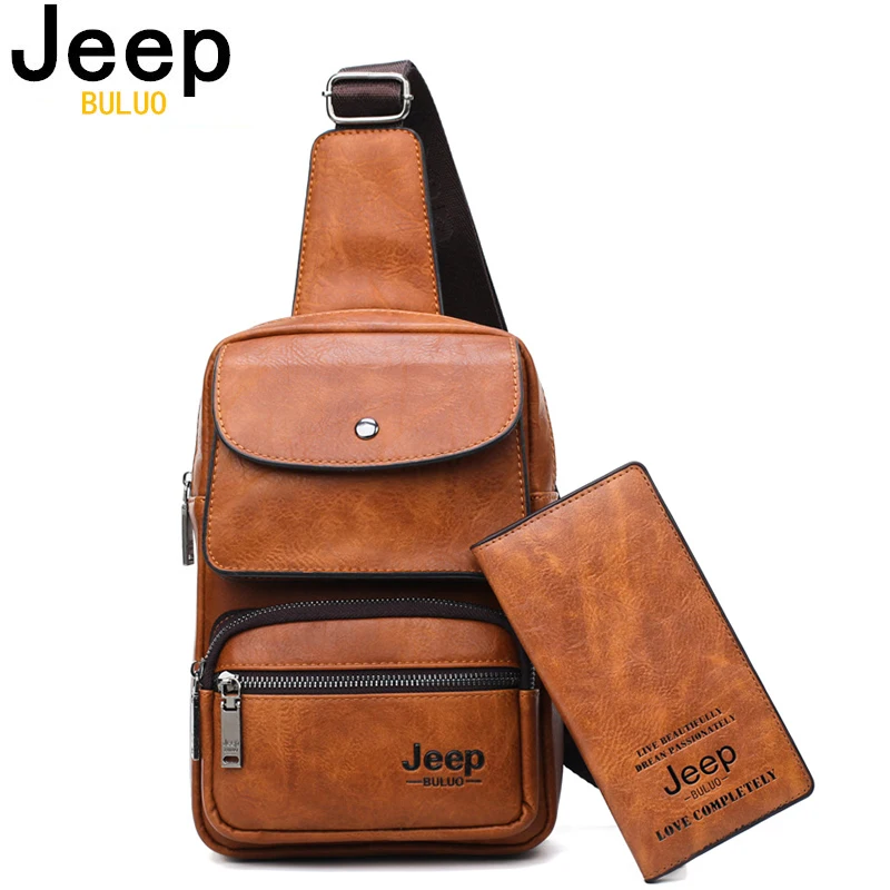 جيب BULUO الرجال حقيبة صدر للرجال 2 قطعة مجموعة عالية الجودة سبليت جلدية للجنسين Crossbody الرافعة حقيبة للآي باد كبير حجم الرجل السفر حقيبة العلامة...