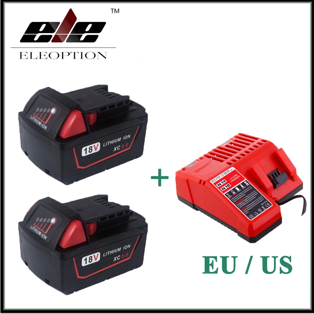 

2x Eleoption 5000mAh 18V Li-Ion Replacement Battery for Milwaukee XC 48-11-1815 B2 B4 BX BX With Charger