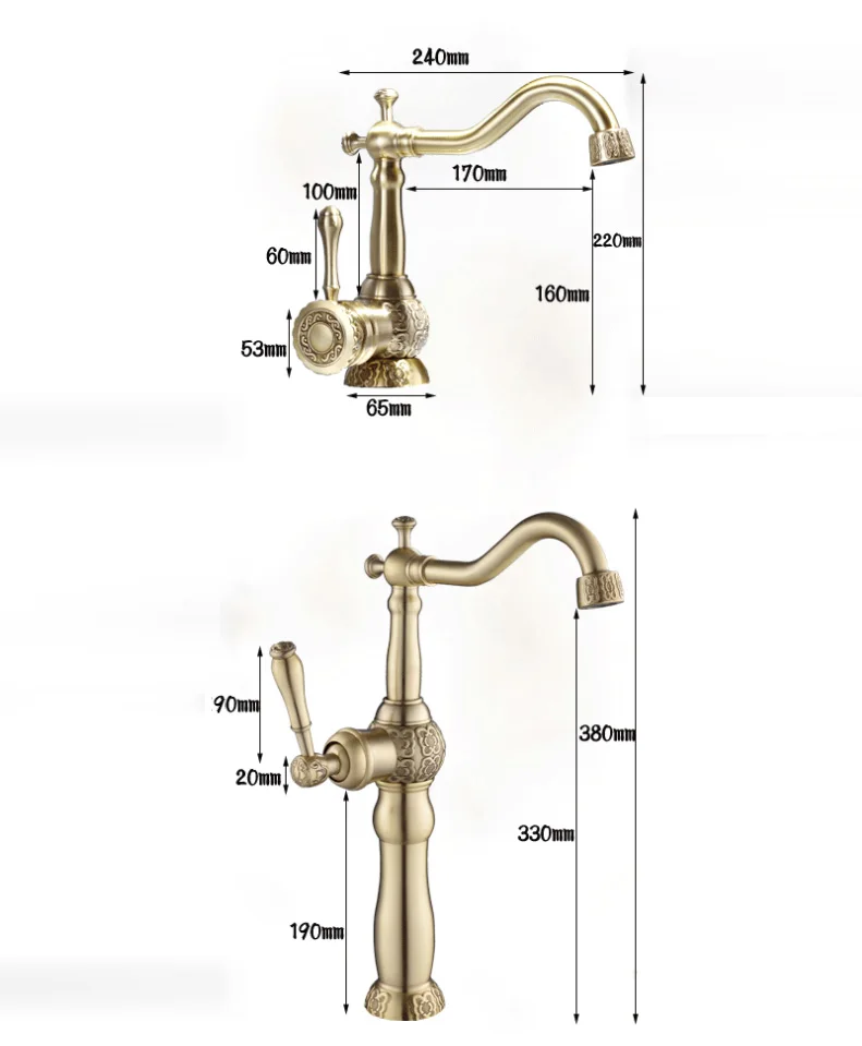 Высокий кран для раковины резной кран для воды горячий и холодный все под старинную медь для ванной комнаты Подиум Чистый медный античный