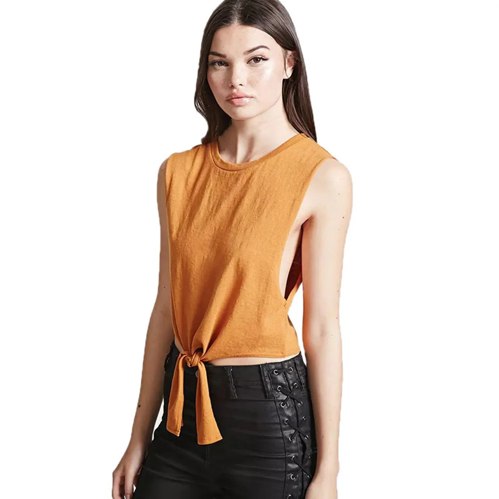 

Crop Top Women Sleeveless Solid Color Sexy O-Neck Vest Tops Flared Shirt Slim Fit Soft Daily Casual Beach Summer tank top women