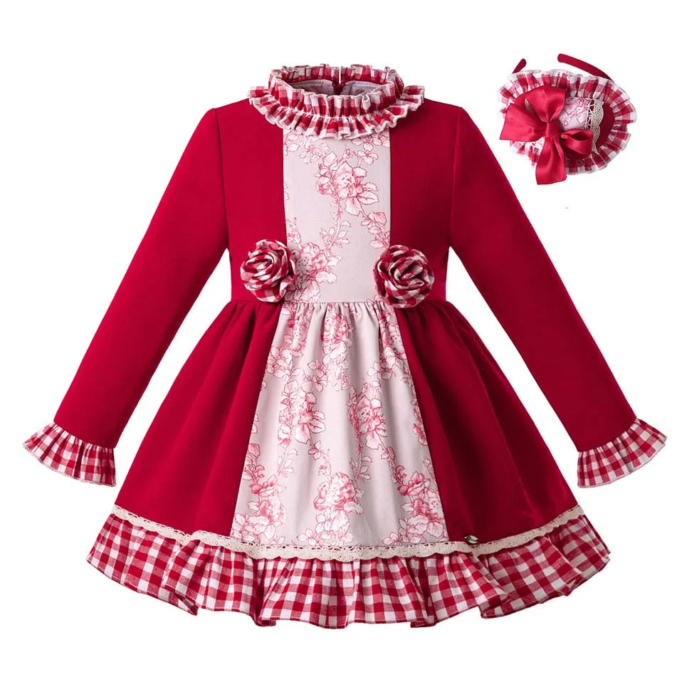 

Pettigirl Wholesale Newest Red Stereoscopic Flower Gird Baby Girls Vintage Kids Dress Children Christmas Clothes G-DMGD107-C67