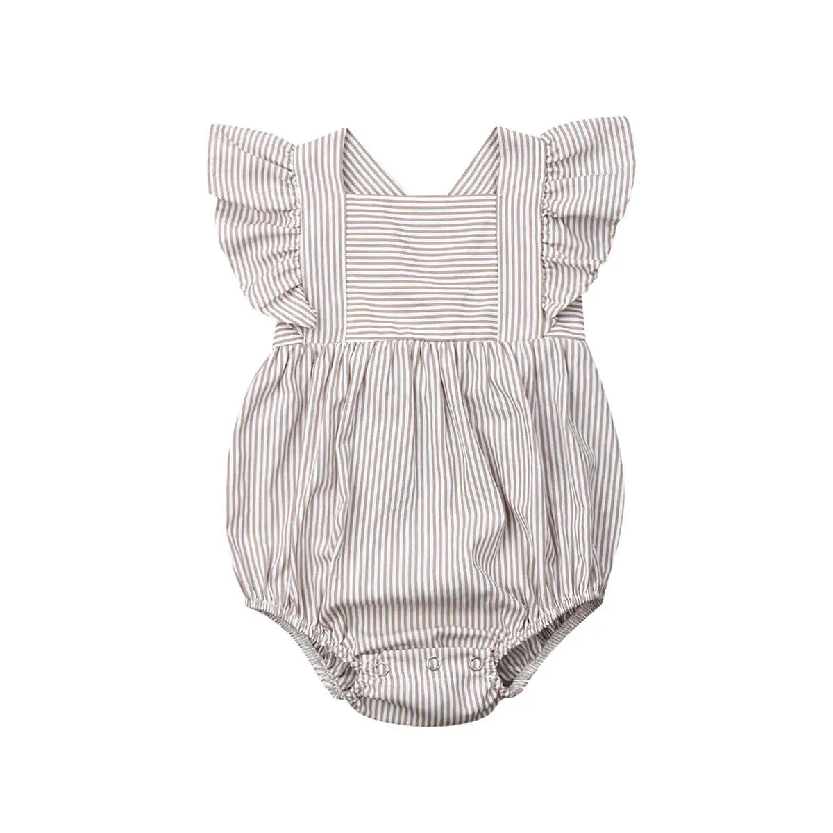 

2019 Summer Baby Girl Rompers Newborn Baby Clothes Toddler Flare Sleeve Strip Design Romper Jumpsuit with Headband One-Pieces
