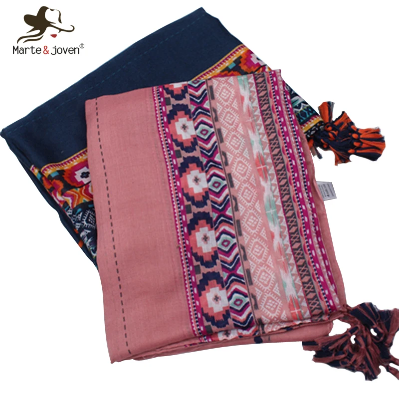 Marte& Joven, этнический стиль, геометрический принт, теплый шарф с кисточками, накидка для женщин, элегантная богемная шаль большого размера, элегантный женский хиджаб