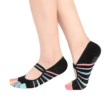 1 пара/лот Для женщин в полоску Йога носки для девочек с ручками дышащие Нескользящие тренажерного зала фитнес, Пилатес танец на пять пальцев хлопковые носки