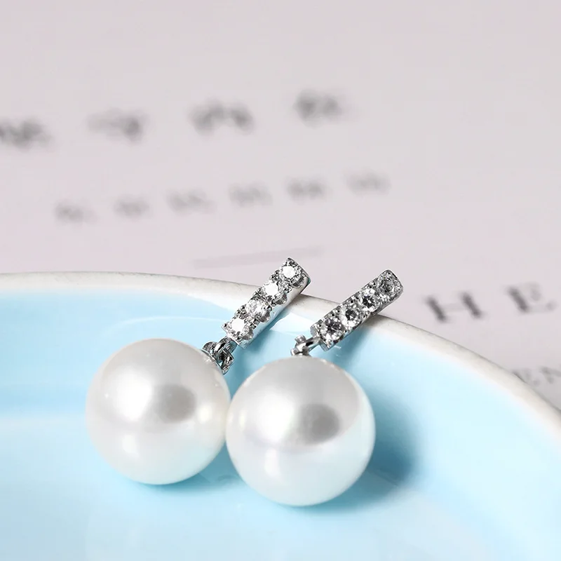 pearl cz earring 100% 925 Sterling silver Jewelry fashion Hypoallergenic Stud earrings for women gift