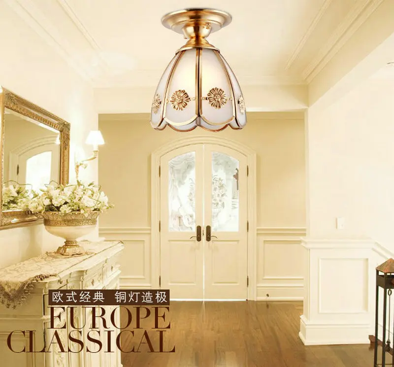 

Artpad American LED Ceiling Light Modern Lamp Indoor Home Corridor Balcony Porch Light E27 Nordic Copper Lamp Ceiling Lighting