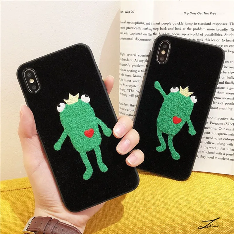 

Cute cartoon frog plush case for iphone XR XS Max X XS 6 6S 7 8 plus soft autumn and winter hand warmer