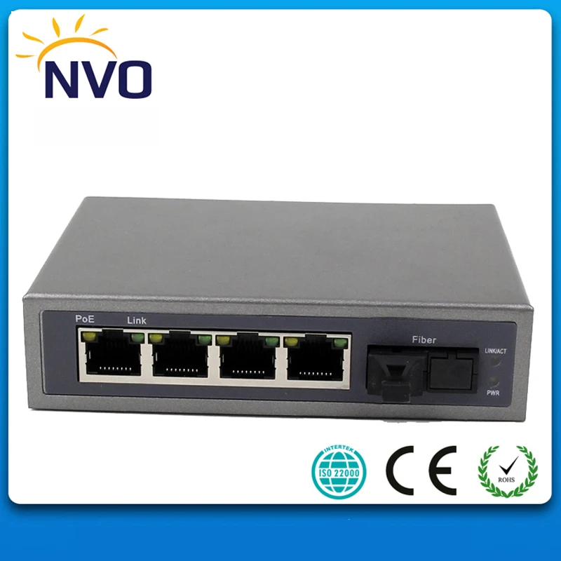 

Network 5 port Mini POE Switch IEEE802.3at 65W with Single Fiber,1310/1550nm,25km SC Uplink Fiber port and 4 ports 10/100M RJ45