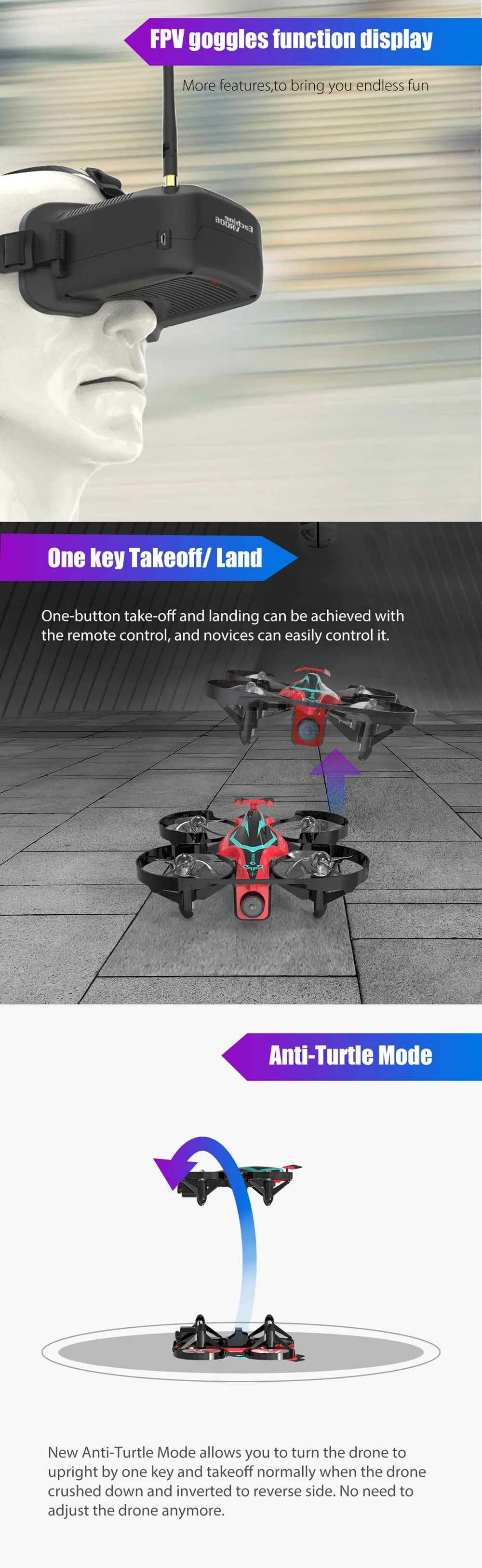 Eachine E013 плюс микро гоночный Дрон с видом от первого лица с защитой от черепаха режим w/5,8G 48CH 1000TVL Камера VR006 очки