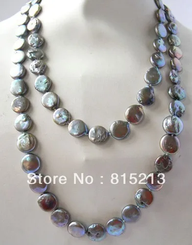 

N1587 A 50'' 14MM Gray Coin Freshwater Pearl Necklace % Discount AAA