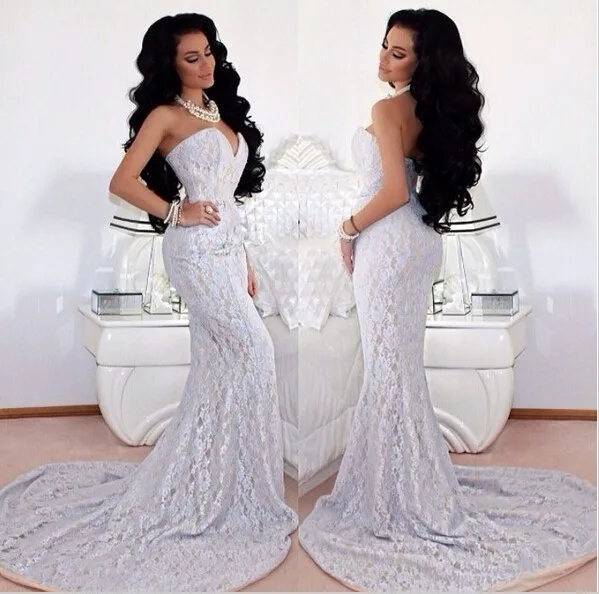 Long White Mermaid Prom Dress