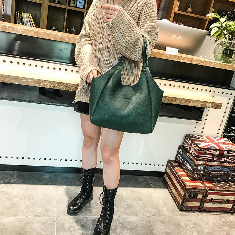 

4 piece ladies green handbag PU leather retro shoulder bag ladies trumpet clutch bag wallet tote bag set