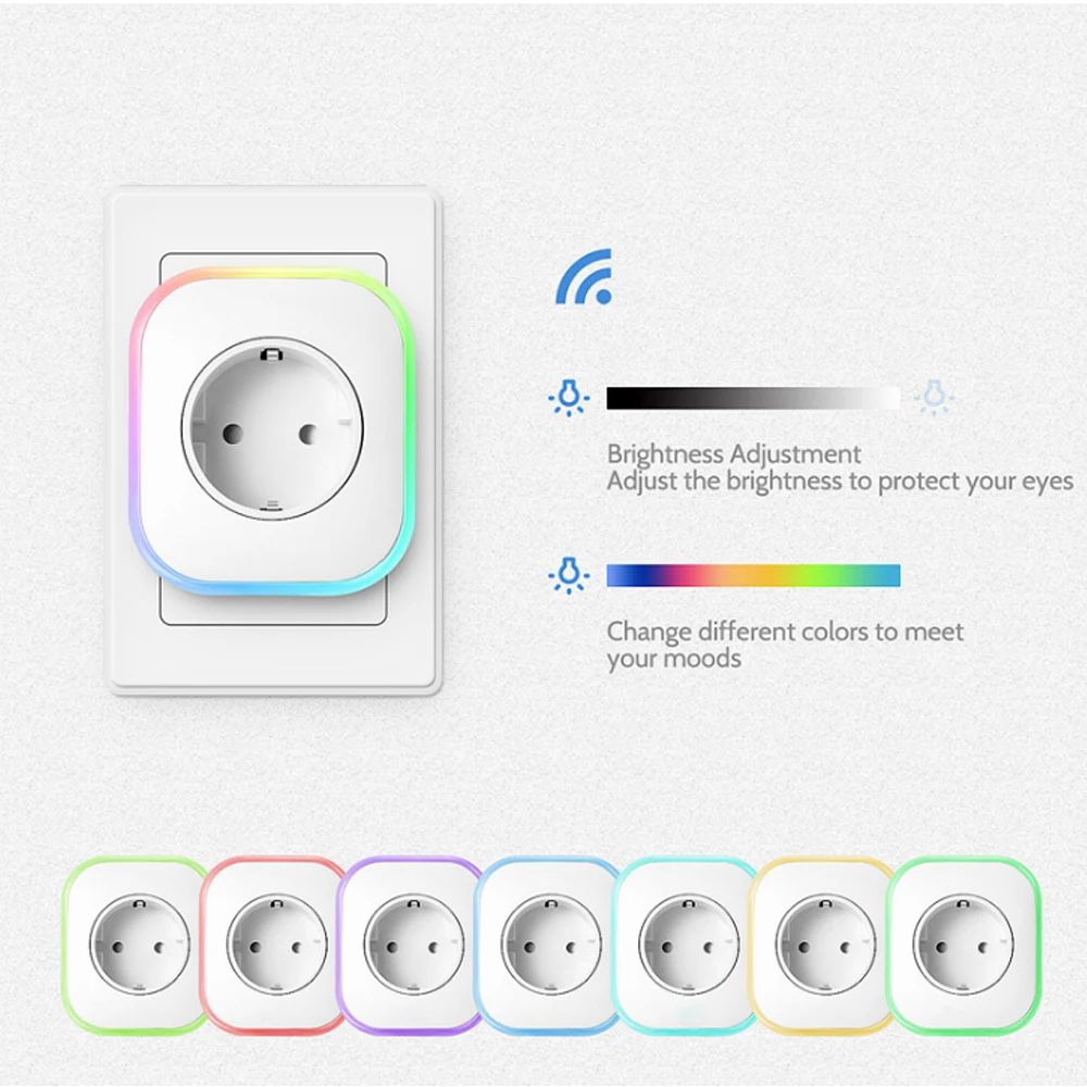 Inteligente com Lâmpada Monitor de Potência Padrão do Google Alexa Plug Wifi Tomada Rgb Noite Temporização Interface Usb Casa Ifttt uk ue 8 Luzes noturnas