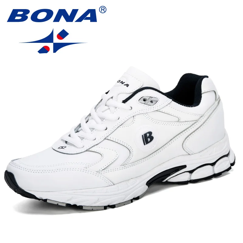 BONA, стиль, мужские кроссовки, дышащие, zapatillas hombre Deportiva, высокое качество, мужская обувь, трендовые кроссовки - Цвет: White deep blue