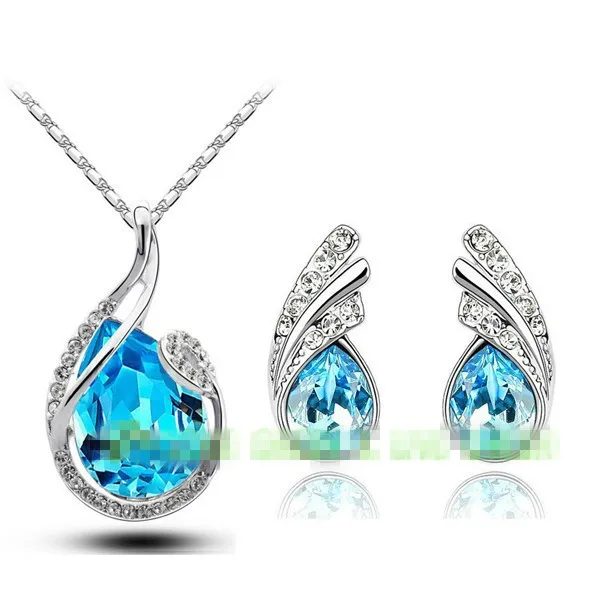 Австрийский хрусталь перо Лист ювелирные наборы Модное ожерелье серьги подарки