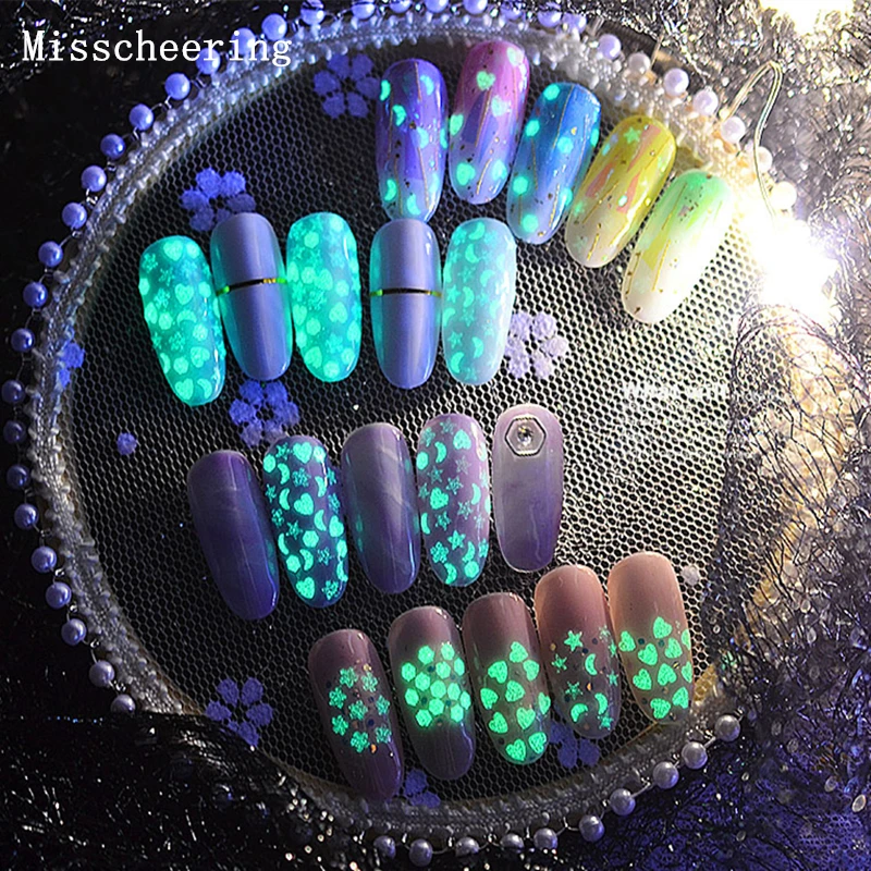 

1 box Ultra-thin Neon Luminous Sequins Nail Art Decorations Glow Fluorescent Stick Phosphor Flakes Design Manicure Accessories