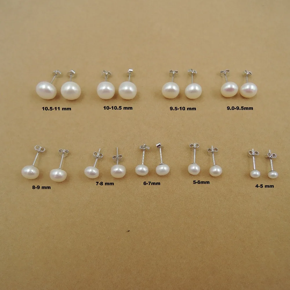Orecchino Di Perle A Bottone In Argento 925 Di Alta Qualità, Prezzo All'Ingrosso Di Perle Freshwatet Naturali Al 100%