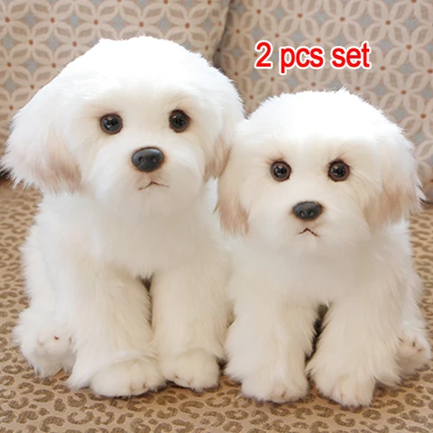 Filhote de Cachorro de Pelúcia Brinquedo do Bebê Presente de Aniversário para Crianças Bichon Frise Vida Real Pelúcia Bonito Kawaii Fofo Miúdo Boneca Dropshipping 2 Pçs