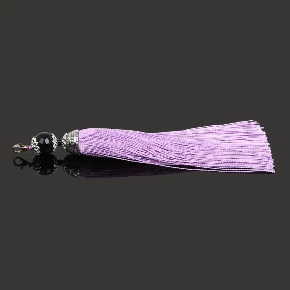 Искусственный шелк, полиэстер, 15x140 мм, 1 шт., длинные кисточки, бахрома с бусинами, колпачок, кисточки, Висячие шторы для самостоятельного пошива одежды, украшение дома - Цвет: Purple