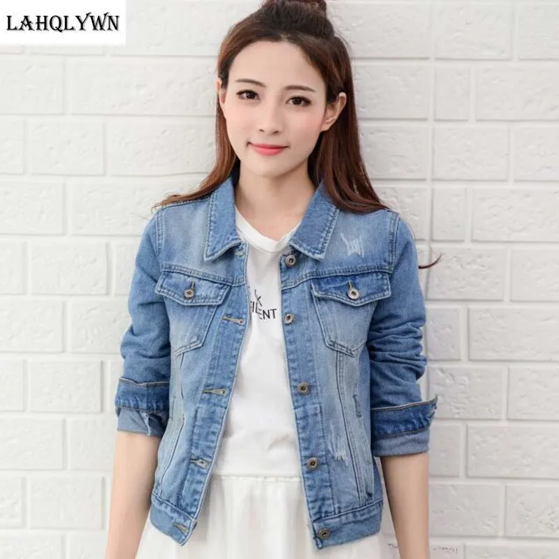 Autumn Turn Down Collar Denim Bomber Jacket Women Single Breasted Slim