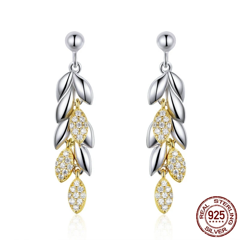 

DCM 925 Sterling Silver Unique Wheat Drop Earrings for Women Gold Color Wheat Leaves Earrings Sterling Silver Jewelry