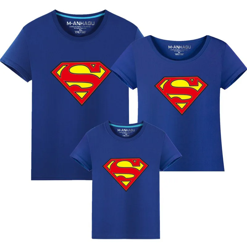 

1 pcs Hot Superman Family Matching T shirts Quality Cotton Summer Style Mother and Daughter Father and Son Clothes Print T-shirt