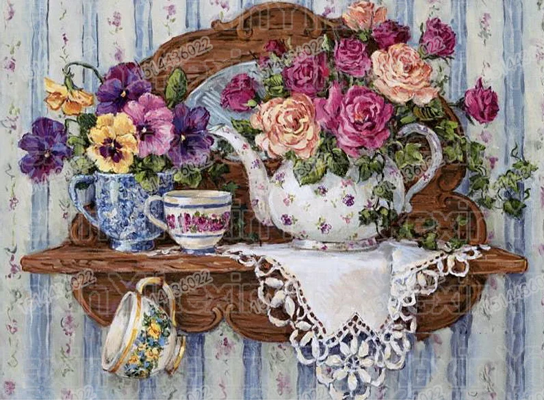 

Full Round Drill 5D DIY Diamond Painting "flowers & cup" 3D Embroidery Cross Stitch 5D Decor Gift