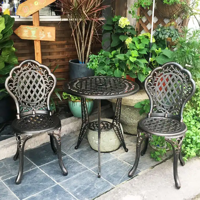 1 Table 2 Chairs All Weather Patio Furniture Garden Chair And Table Cast Aluminum Bistro Set With Umbrella Hole Garden Furniture Sets Aliexpress