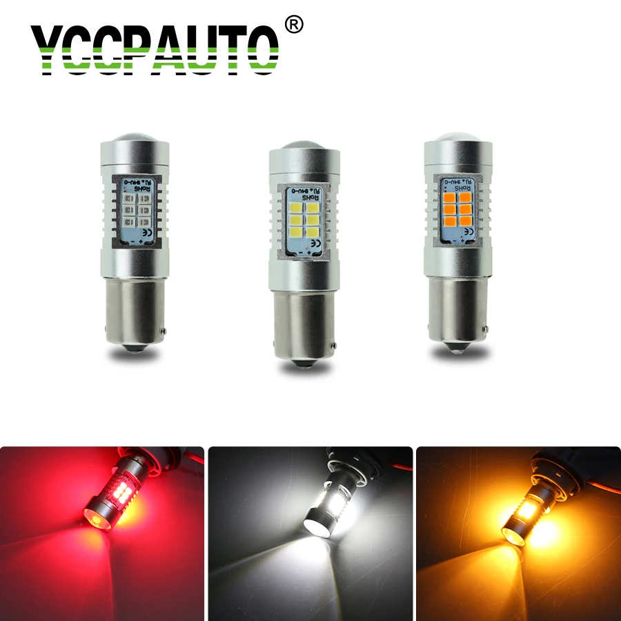 

YCCPAUTO 2Pcs P21W LED Car light 1156 BA15S BAU15S PY21W Bulbs 2835 21SMD Auto Car LED Turn signal lamp Parking Reverse Lights
