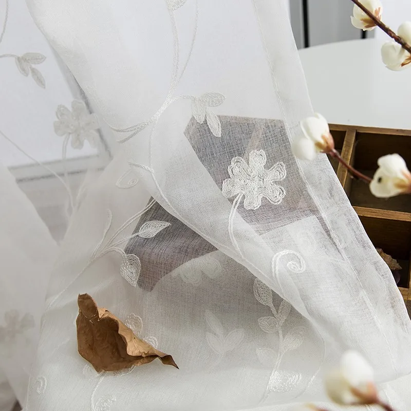 Европейский Стиль жалюзи Sheer Шторы для окна Гостиная белые вышитые листья шторы