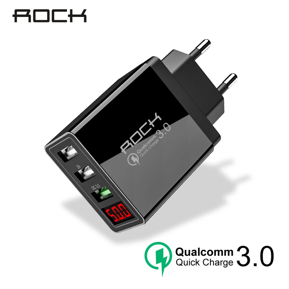 ROCK Quick Charge 3.0 Phone Charger USB 45W QC3.0 Led Light Display QC Turbo Fast Charging For iPhone Xiaomi mi 9 Huawei P30 Pro