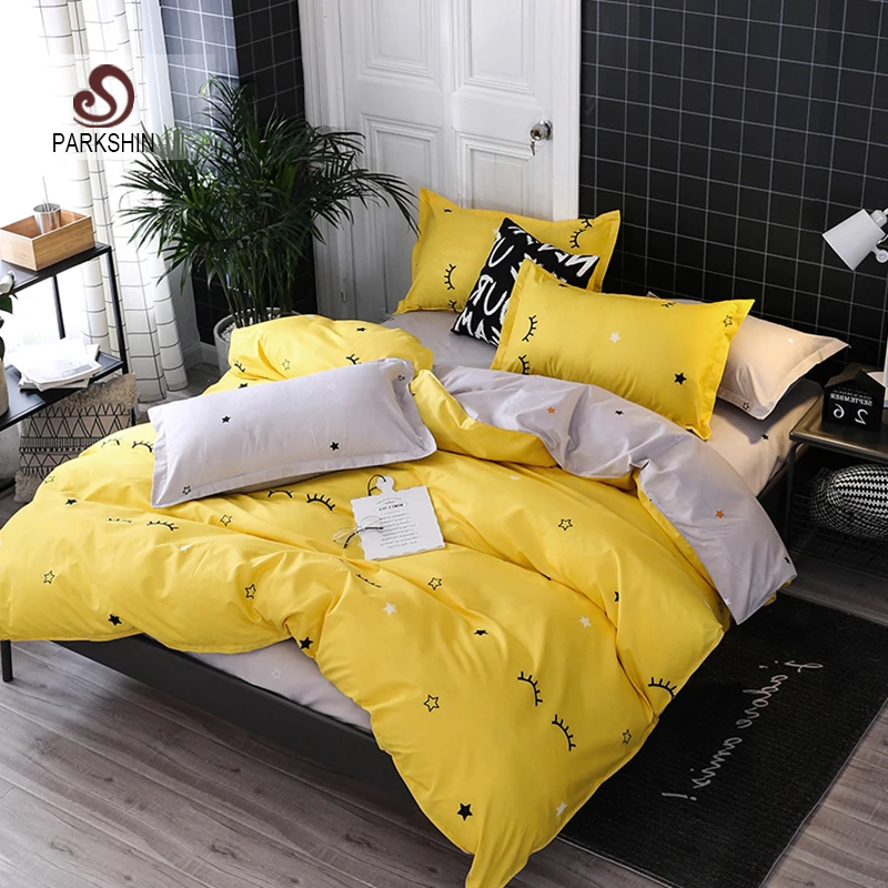 

ParkShin 2019 Yellow Warm Bedding Set Double Bedspread Duvet Cover Set Flat Sheet Queen King Bed Linen Set Decor Home Textile