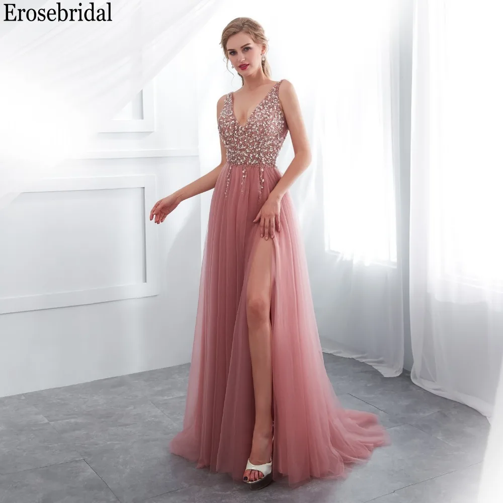 Женское длинное платье трапеция Erosrbridal вечернее с глубоким v образным вырезом и