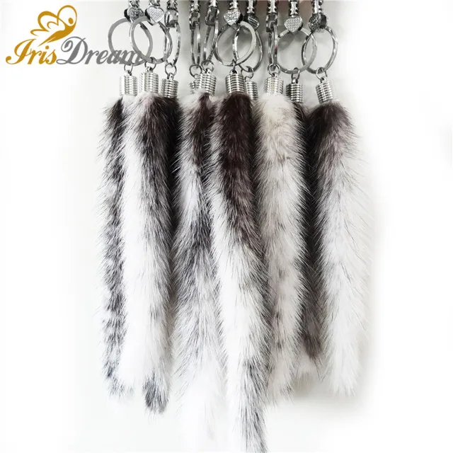 LLavero de pelo de visón 100% de 19CM, llavero de pelo de cola de zorro con pompones, bolsa de llavero de coche, colgante de adorno, joyería LLavero de pelo de visón 100% de 19CM, llavero de pelo de cola de zorro con pompones, bolsa de llavero de coche, colgante de adorno, joyería