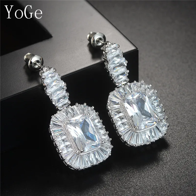 

YoGe statement jewellery, E0308 fashion AAA CZ clear crystal shinning drop earrings women's accessories white colour