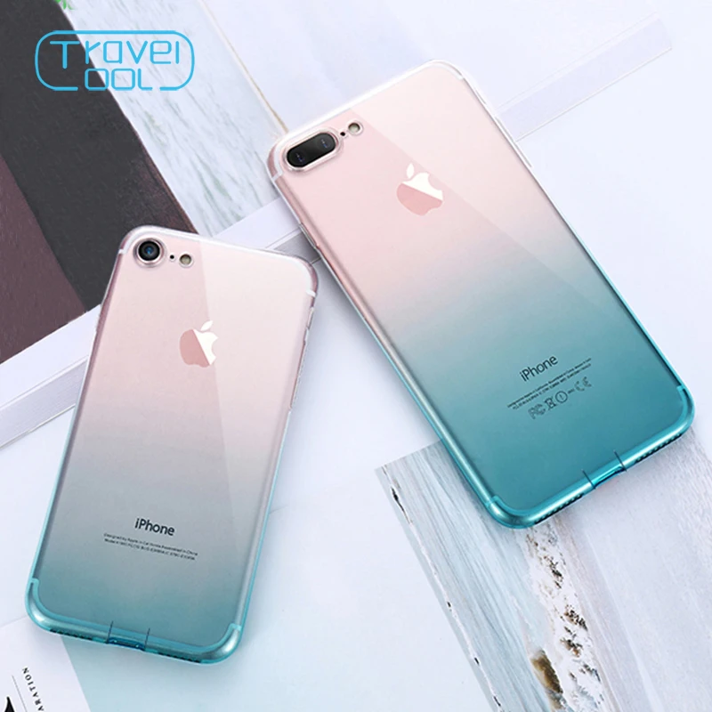Мягкий чехол из ТПУ для iPhone 6 S 7 8 Plus тонкий s градиентный кристально чистый Max